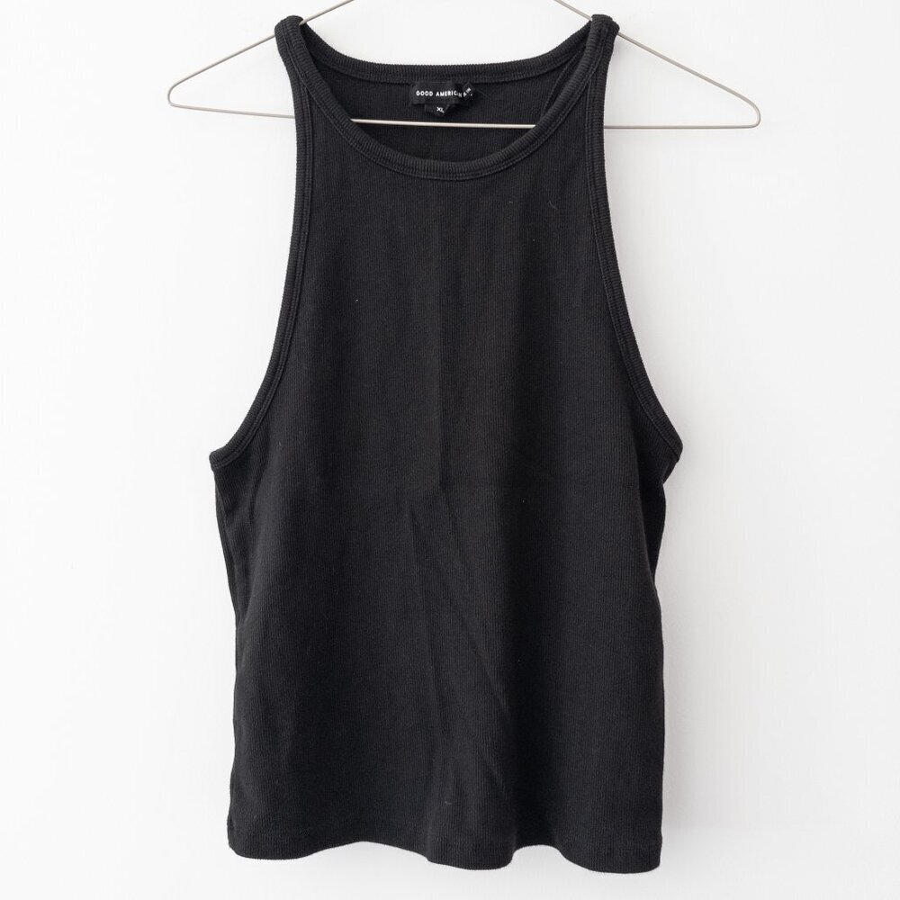 Good American Micro Rib Crewneck Tank in Black, Size XL - Picture 5 of 9